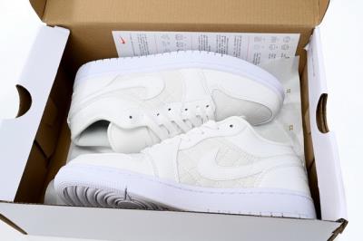 wholesale quality air jordan 1  low quilted triple white